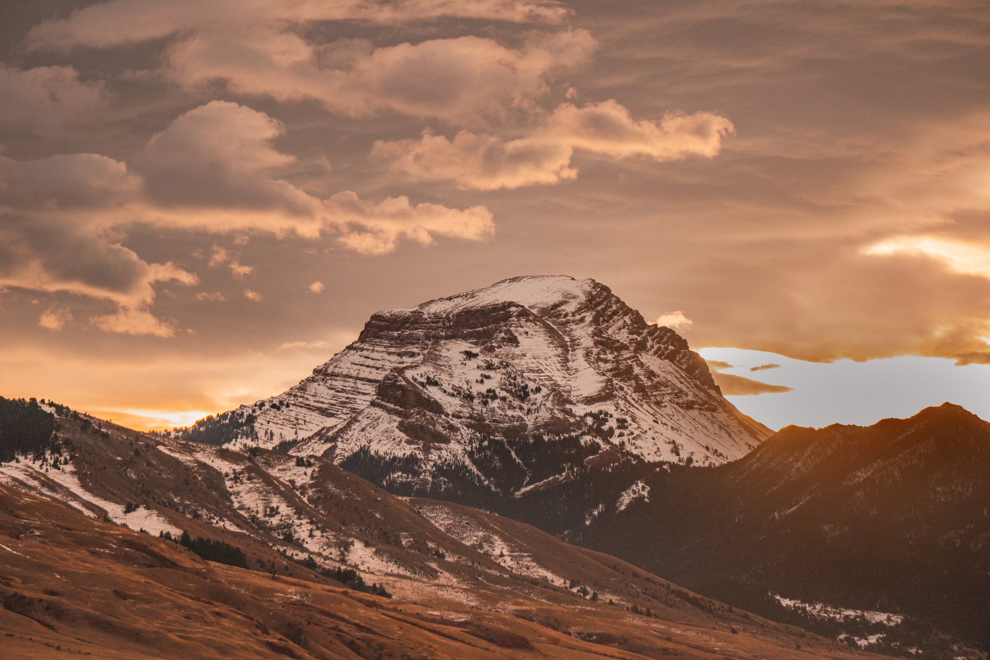 Snow-covered Hollow Top Mountain, Montana, USA